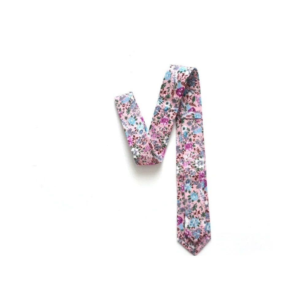 Men's Skinny Necktie Pink Floral Cotton Tie 2.5